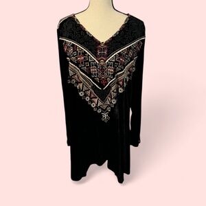 Johnny Was Black Velvet Landon Embroidered Tunic Top Size Medium